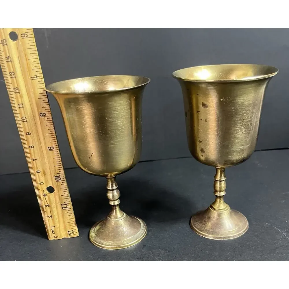 Vintage Solid Brass Wine Goblets Made in India/Set of 2 5” Length